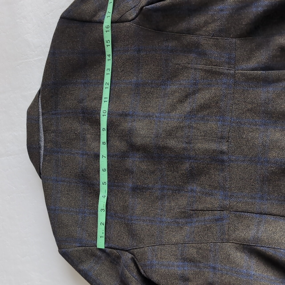 Banana Republic Blue & Green Plaid Wool Blend Flare Sleeve Blazer Sz 16 - Picture 7 of 11